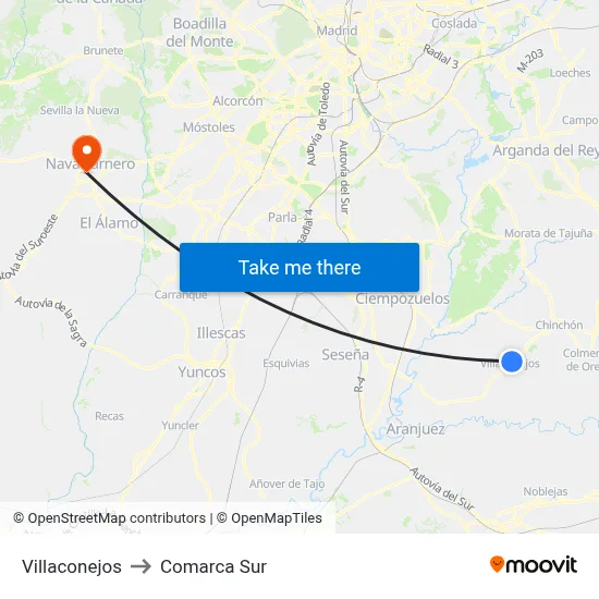 Villaconejos to Comarca Sur map
