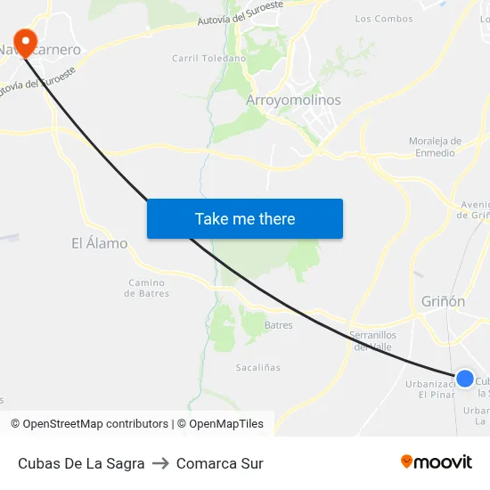 Cubas De La Sagra to Comarca Sur map