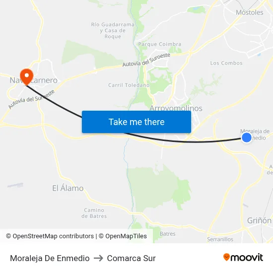 Moraleja De Enmedio to Comarca Sur map