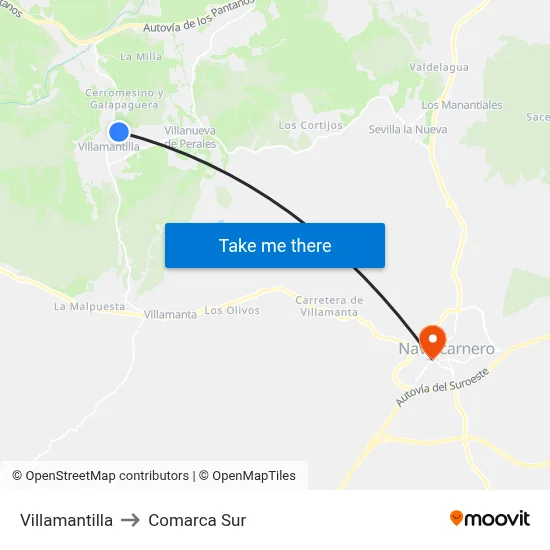 Villamantilla to Comarca Sur map