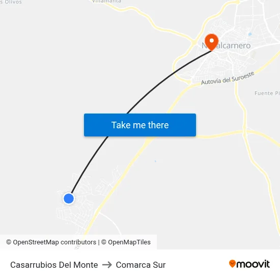 Casarrubios Del Monte to Comarca Sur map