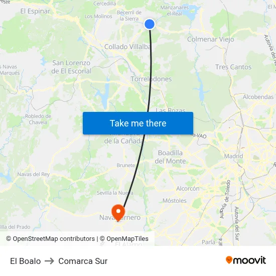 El Boalo to Comarca Sur map