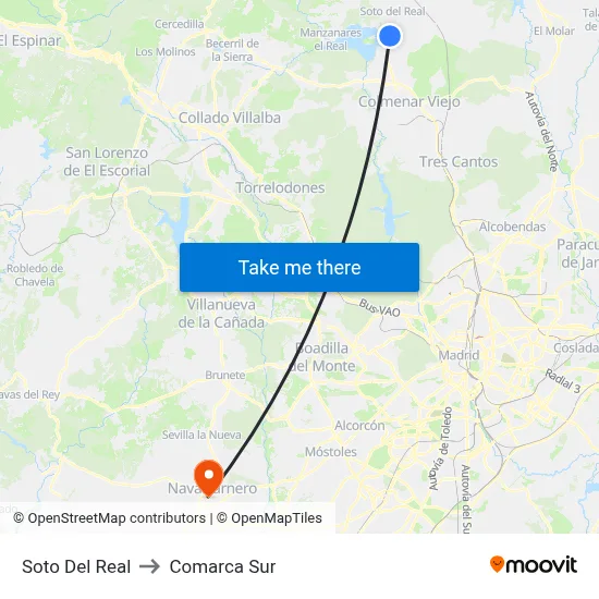 Soto Del Real to Comarca Sur map