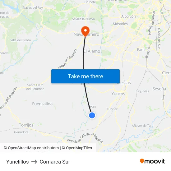 Yunclillos to Comarca Sur map