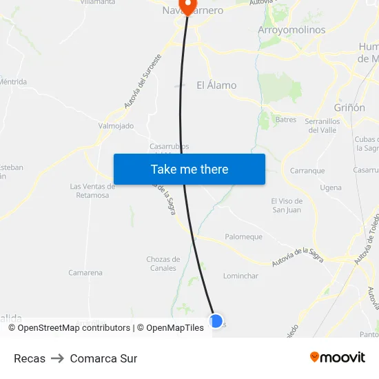 Recas to Comarca Sur map