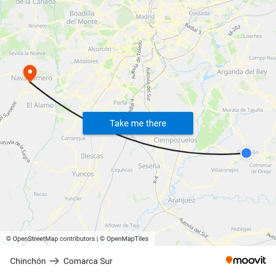 Chinchón to Comarca Sur map
