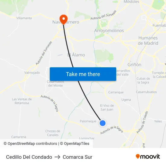 Cedillo Del Condado to Comarca Sur map