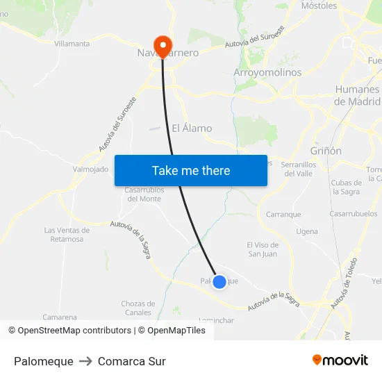Palomeque to Comarca Sur map