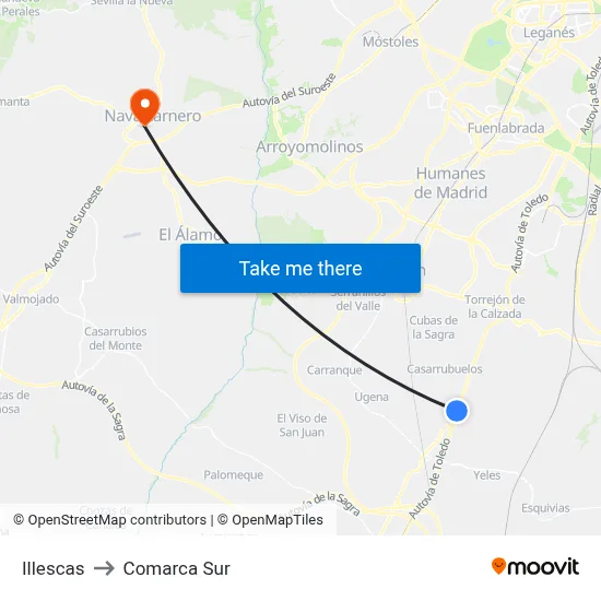 Illescas to Comarca Sur map