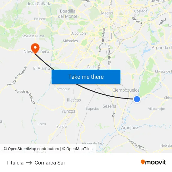 Titulcia to Comarca Sur map