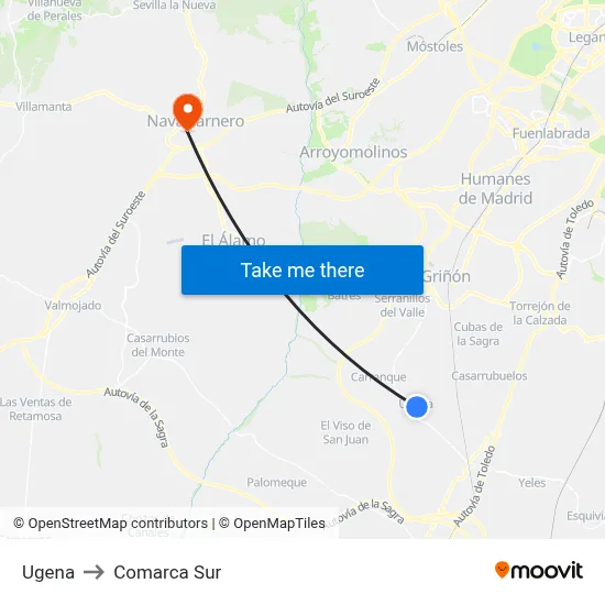 Ugena to Comarca Sur map