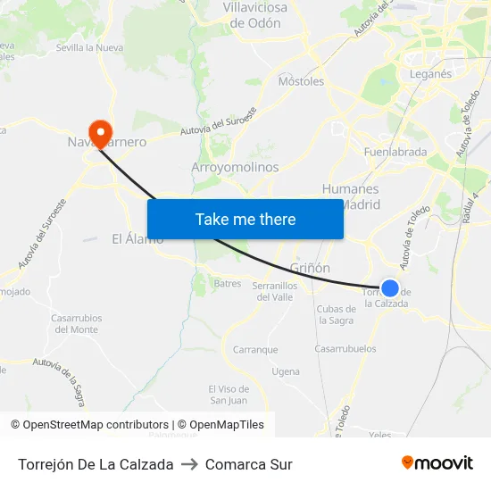 Torrejón De La Calzada to Comarca Sur map