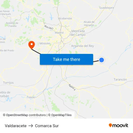 Valdaracete to Comarca Sur map