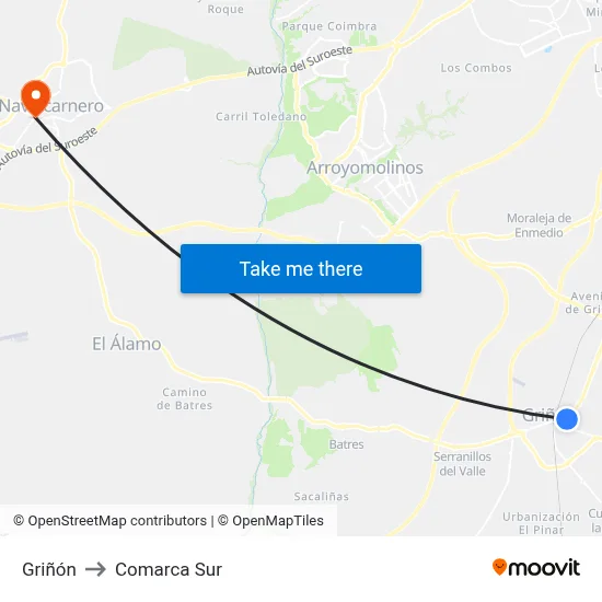 Griñón to Comarca Sur map