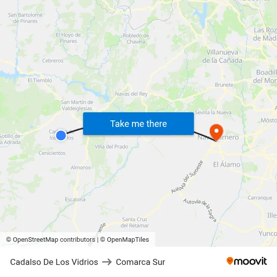 Cadalso De Los Vidrios to Comarca Sur map