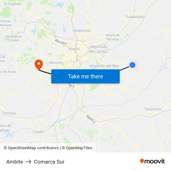 Ambite to Comarca Sur map