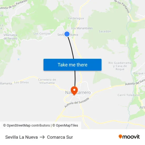 Sevilla La Nueva to Comarca Sur map