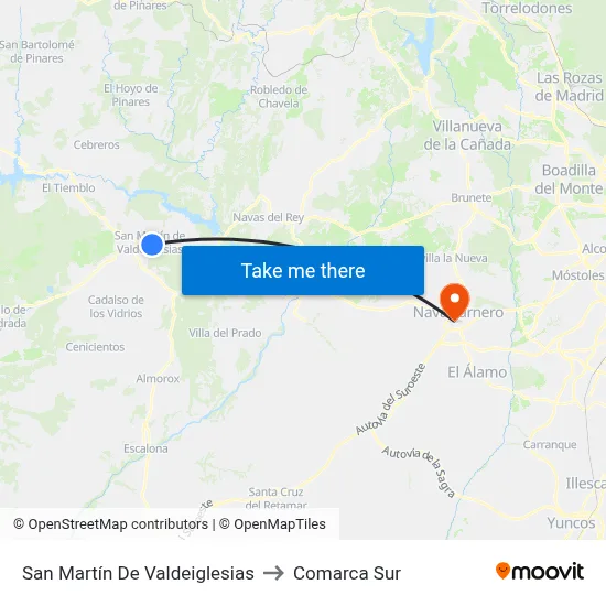 San Martín De Valdeiglesias to Comarca Sur map