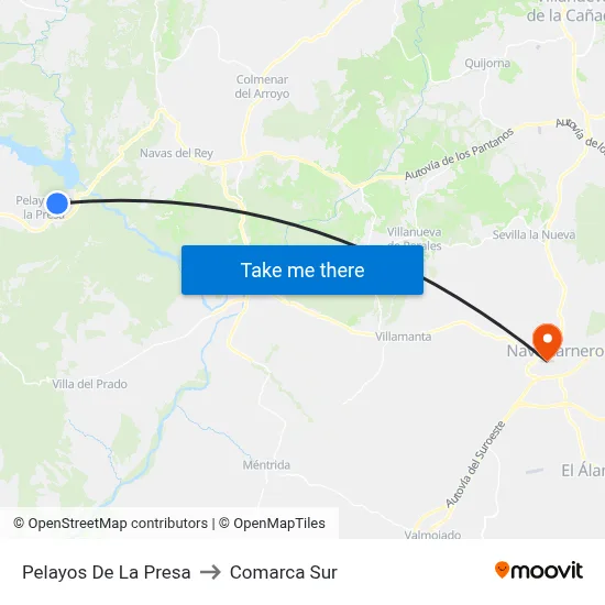 Pelayos De La Presa to Comarca Sur map
