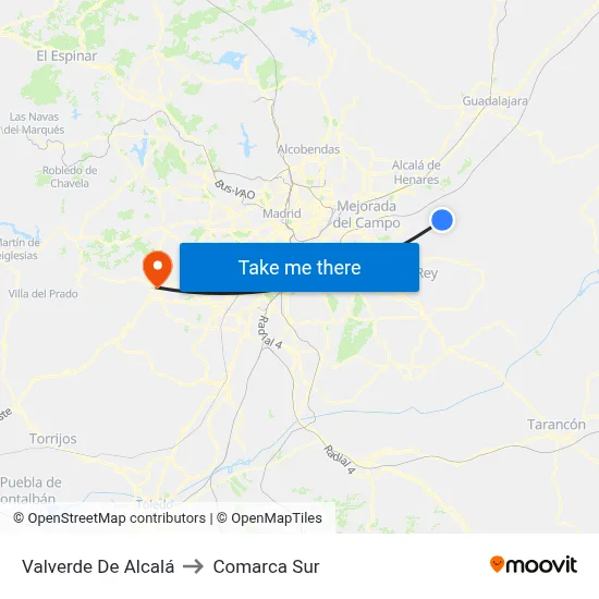 Valverde De Alcalá to Comarca Sur map