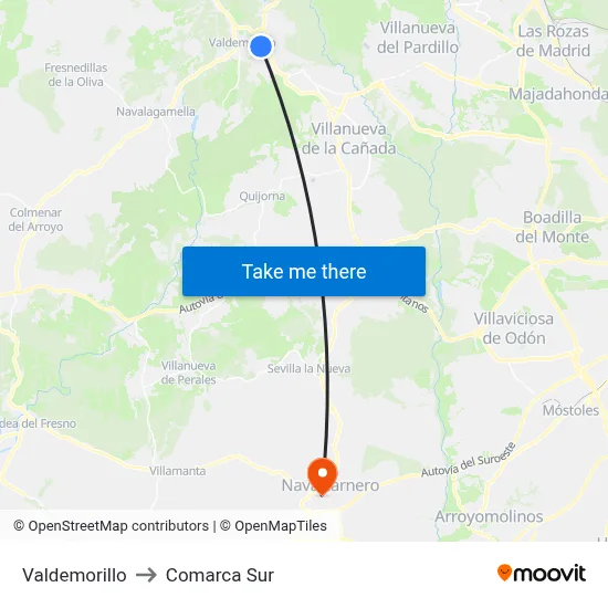 Valdemorillo to Comarca Sur map