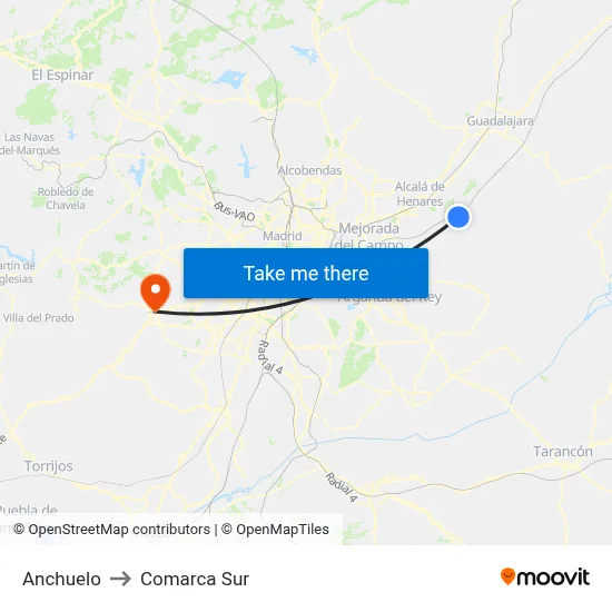 Anchuelo to Comarca Sur map