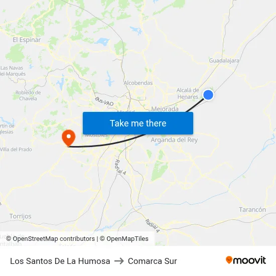 Los Santos De La Humosa to Comarca Sur map