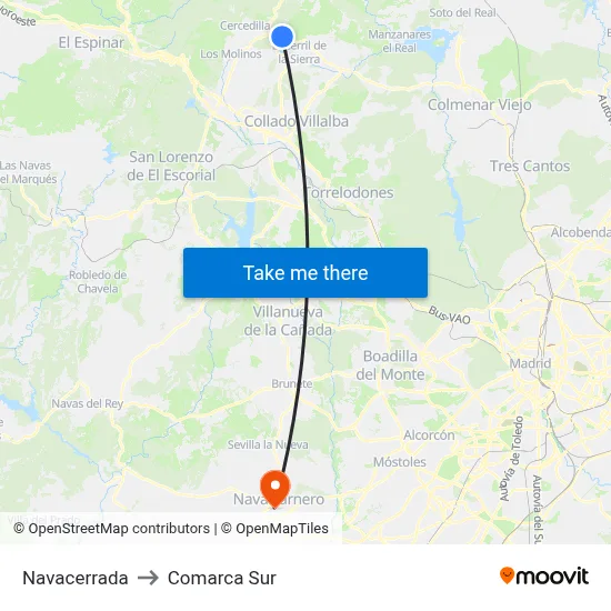 Navacerrada to Comarca Sur map