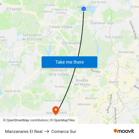 Manzanares El Real to Comarca Sur map