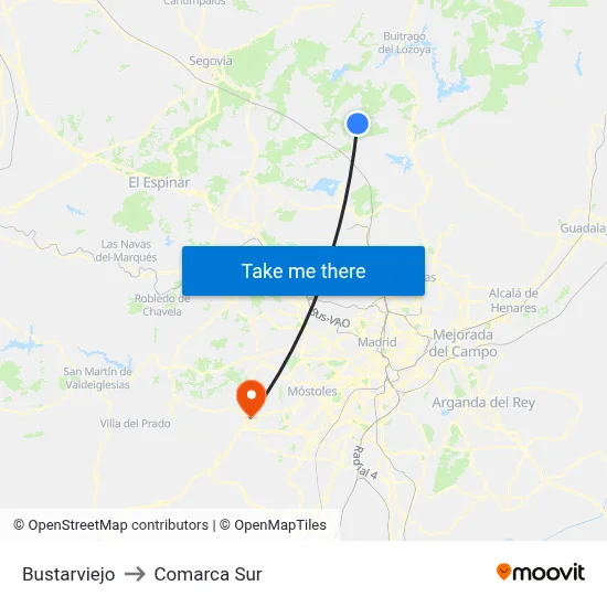 Bustarviejo to Comarca Sur map