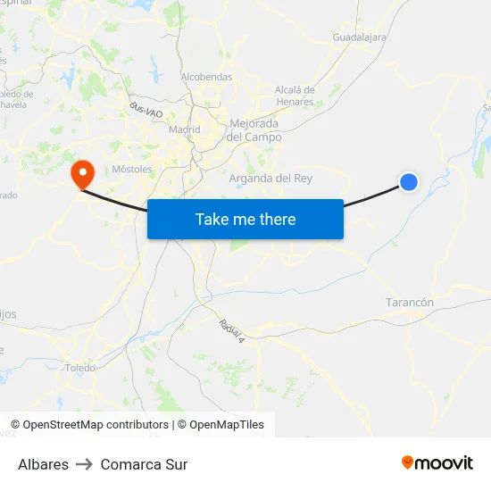 Albares to Comarca Sur map