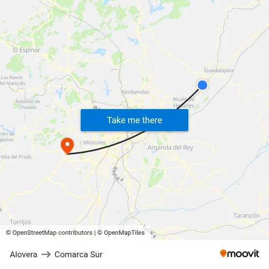 Alovera to Comarca Sur map