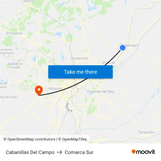Cabanillas Del Campo to Comarca Sur map