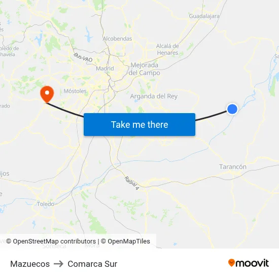 Mazuecos to Comarca Sur map