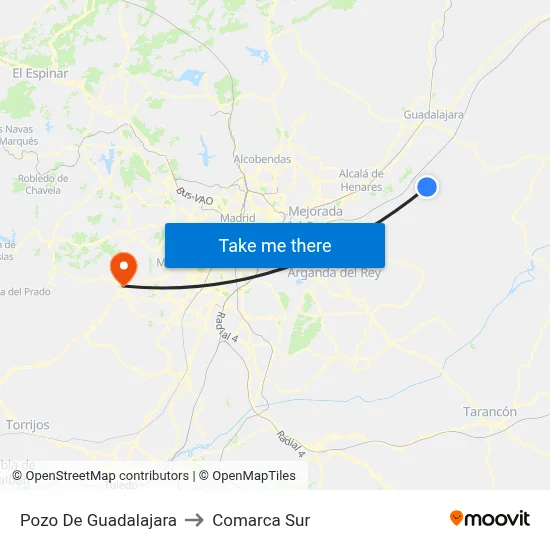 Pozo De Guadalajara to Comarca Sur map
