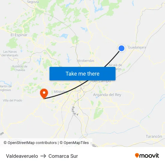 Valdeaveruelo to Comarca Sur map