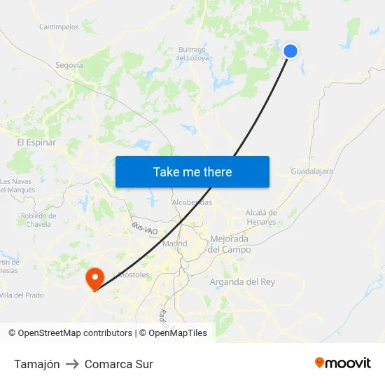 Tamajón to Comarca Sur map