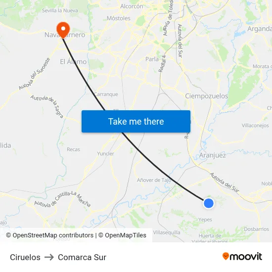 Ciruelos to Comarca Sur map