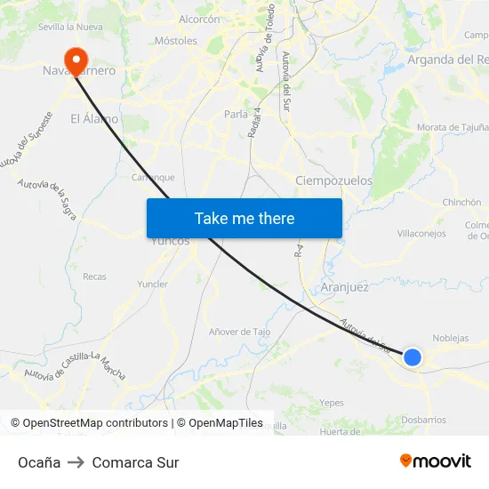 Ocaña to Comarca Sur map