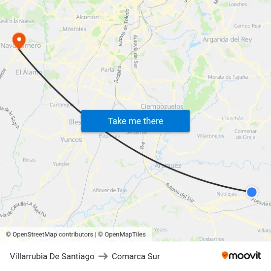 Villarrubia De Santiago to Comarca Sur map