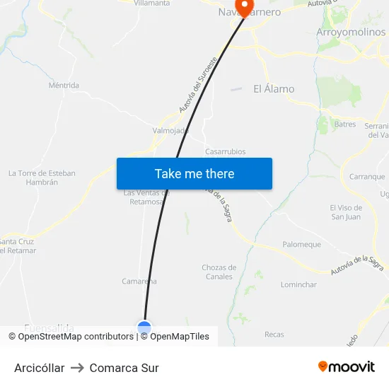 Arcicóllar to Comarca Sur map