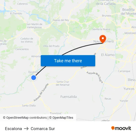 Escalona to Comarca Sur map