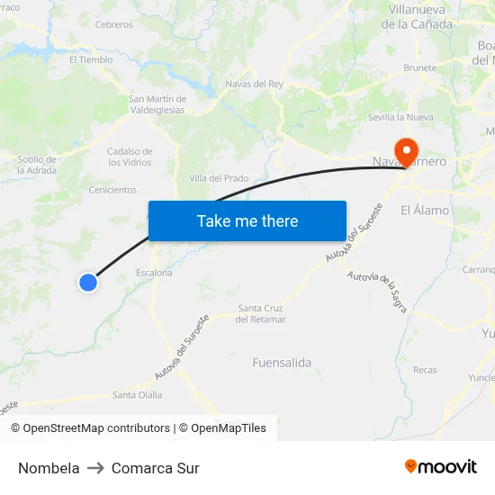 Nombela to Comarca Sur map