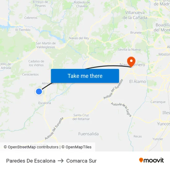 Paredes De Escalona to Comarca Sur map