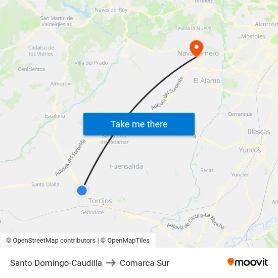 Santo Domingo-Caudilla to Comarca Sur map