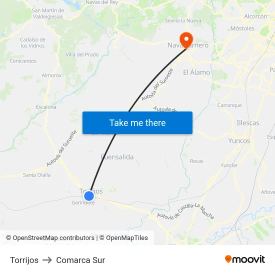 Torrijos to Comarca Sur map