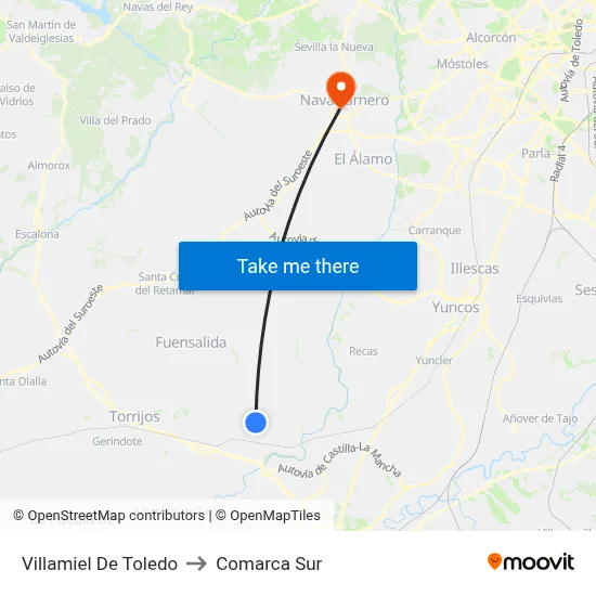 Villamiel De Toledo to Comarca Sur map