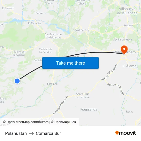 Pelahustán to Comarca Sur map