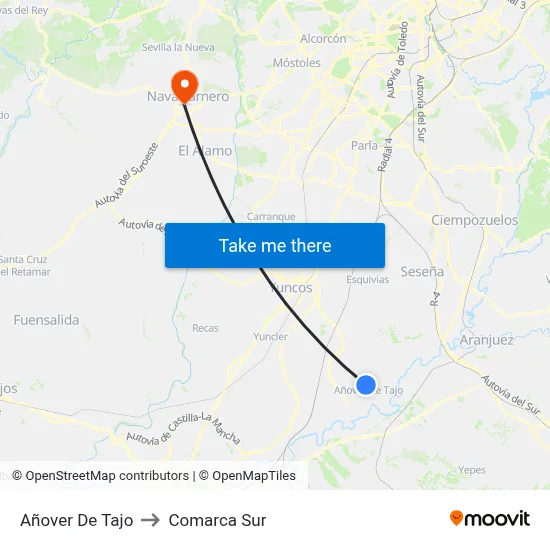 Añover De Tajo to Comarca Sur map