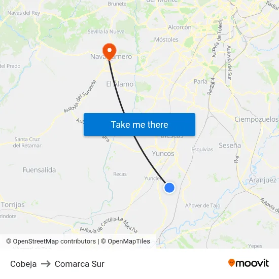 Cobeja to Comarca Sur map
